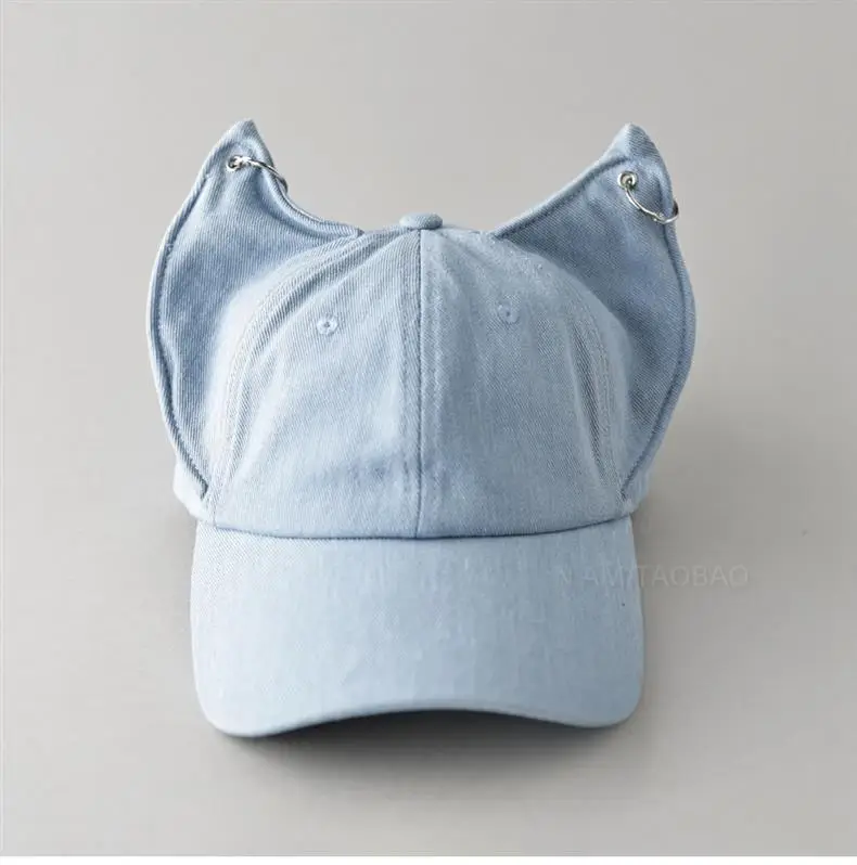 Light Blue Fox Ears Denim Cap for Men Women — feature 9