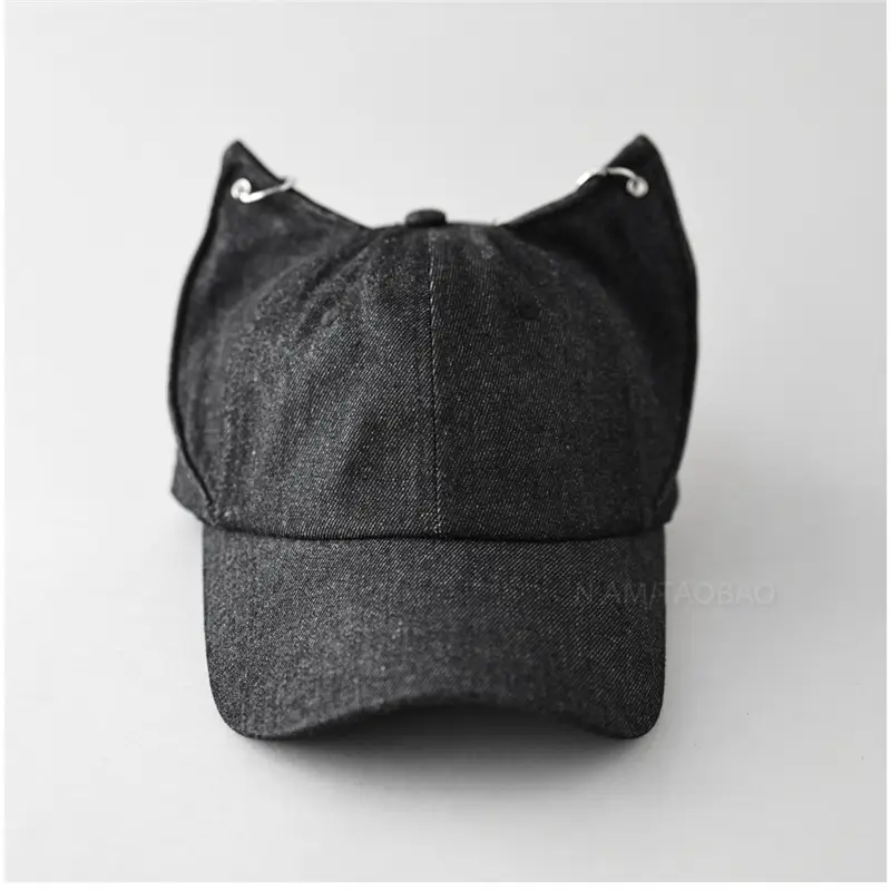 Light Blue Fox Ears Denim Cap for Men Women