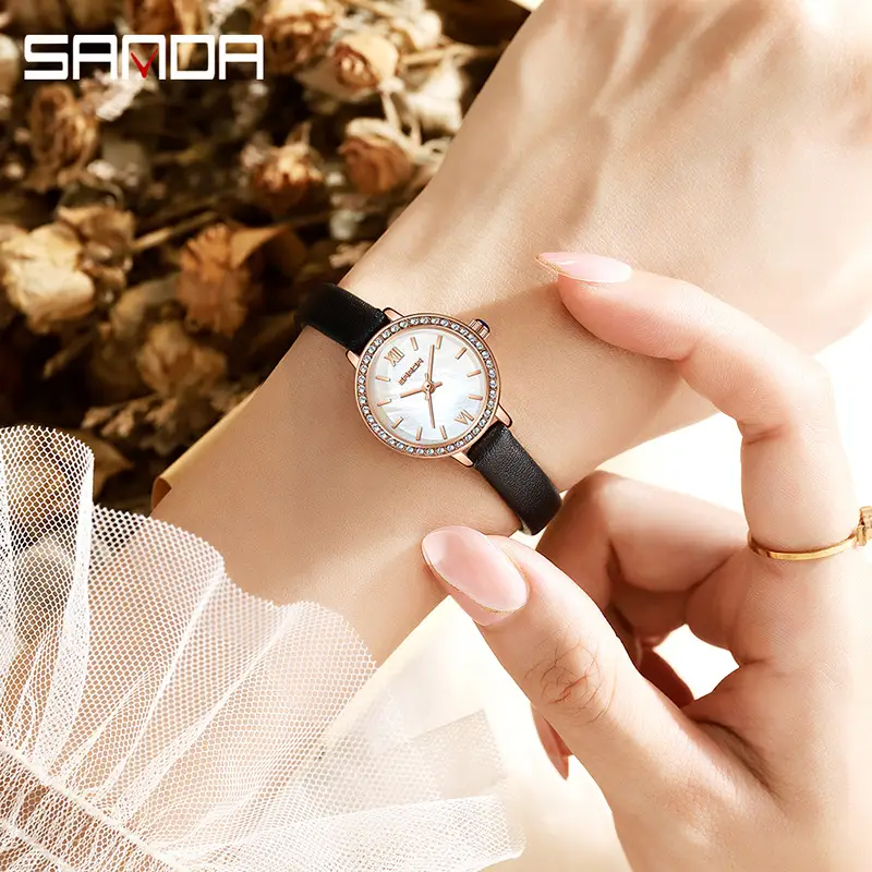 Women's Luxury Quartz Watch with Rose Gold Dial and Black Strap - Image 4