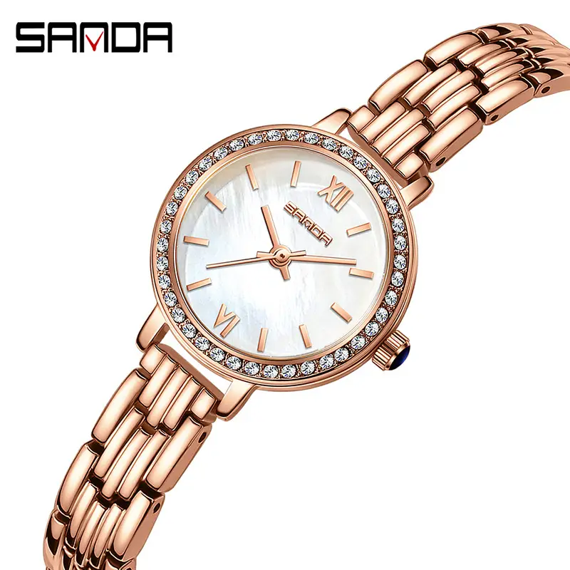 Women's Luxury Quartz Watch with Rose Gold Dial and Black Strap - Image 7
