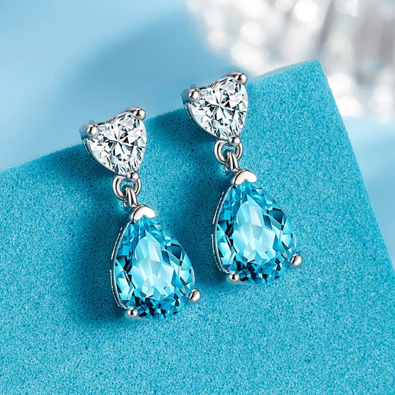 Blue Zircon Heart Pendant Necklace for Women