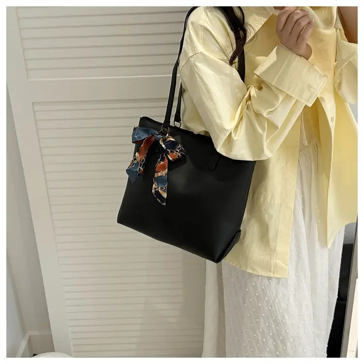 Women's Large Capacity Brown Shoulder Bag with Silk Bow — feature 16