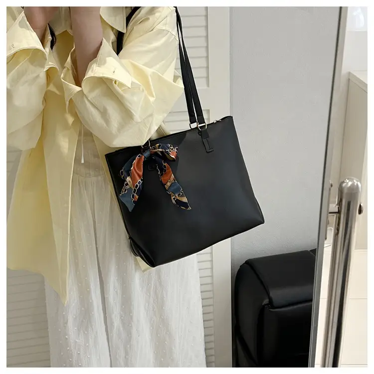 Women's Large Capacity Brown Shoulder Bag with Silk Bow — feature 17
