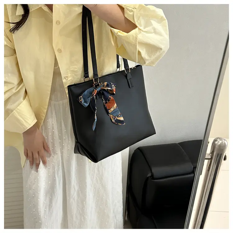 Women's Large Capacity Brown Shoulder Bag with Silk Bow — feature 18