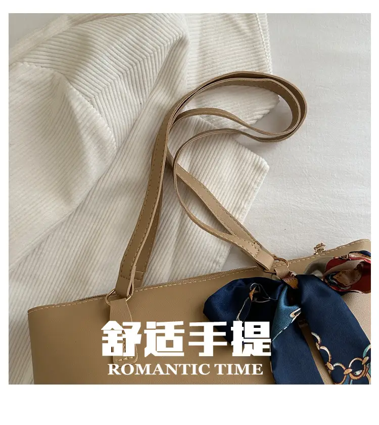 Women's Large Capacity Brown Shoulder Bag with Silk Bow — feature 3