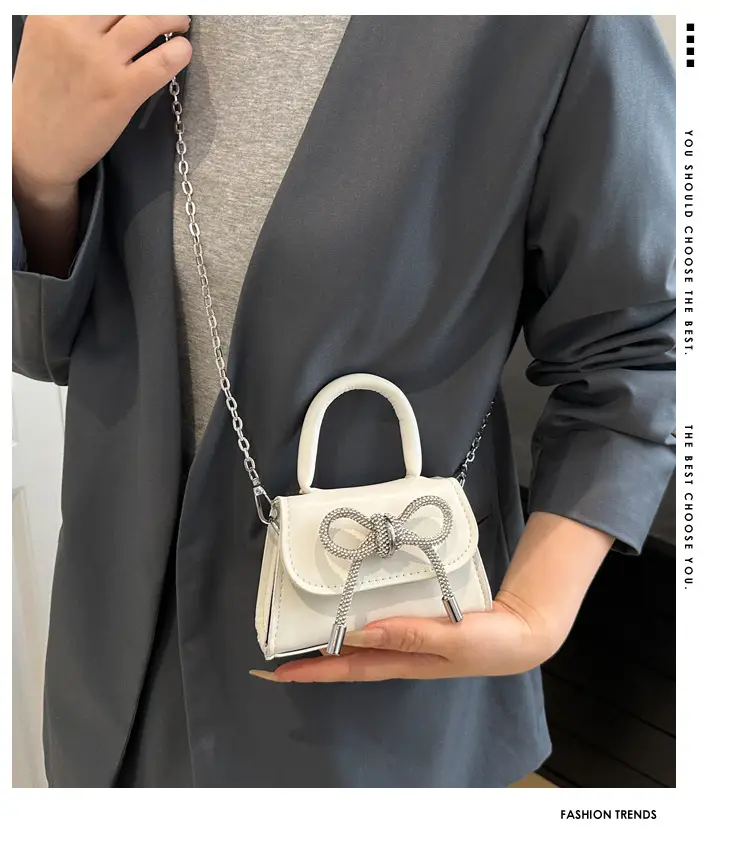 Women's Bow Embroidered Shoulder Bag White Silver — feature 1