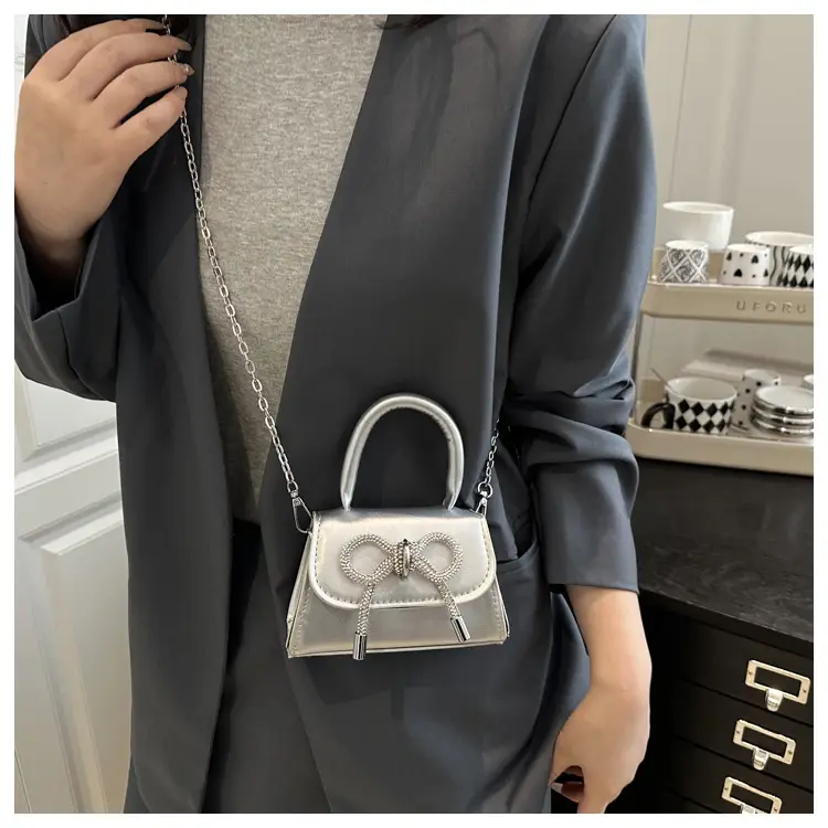 Women's Bow Embroidered Shoulder Bag White Silver — feature 10