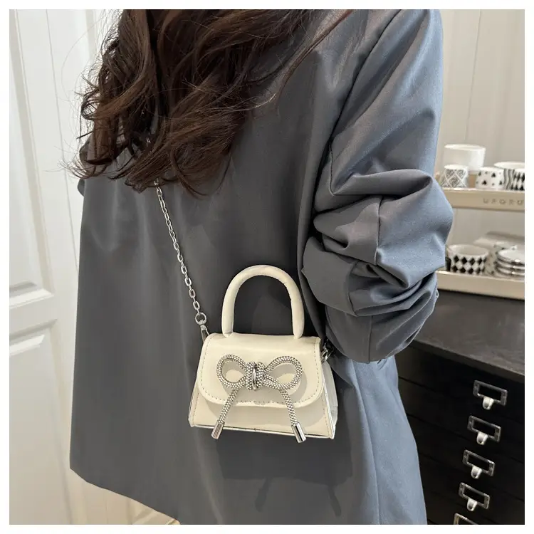 Women's Bow Embroidered Shoulder Bag White Silver — feature 11
