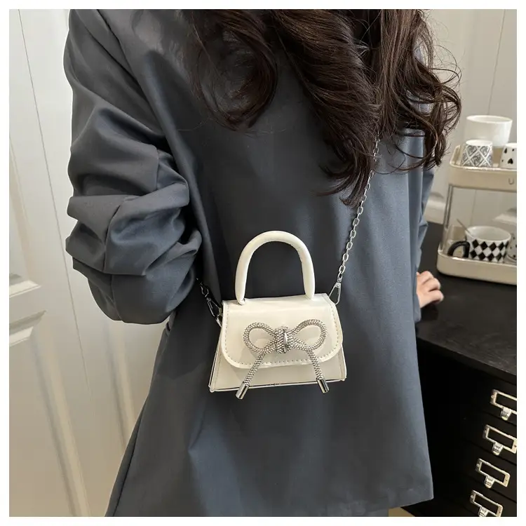 Women's Bow Embroidered Shoulder Bag White Silver — feature 12