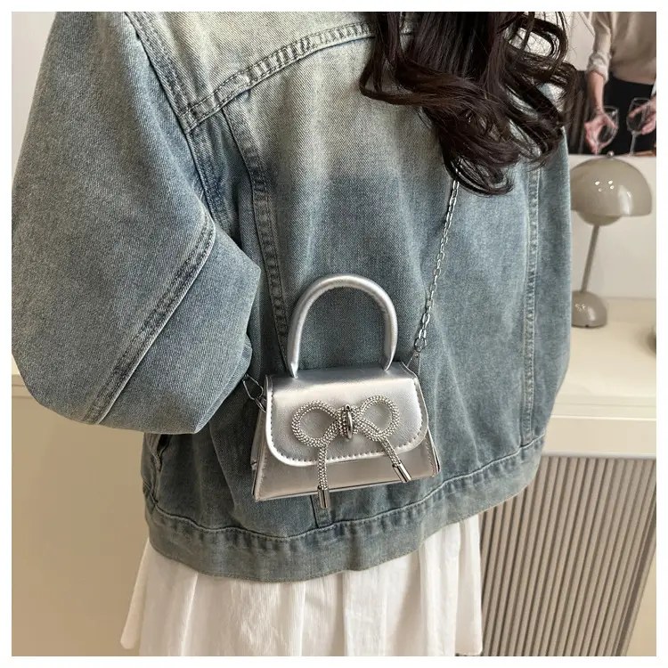 Women's Bow Embroidered Shoulder Bag White Silver — feature 18