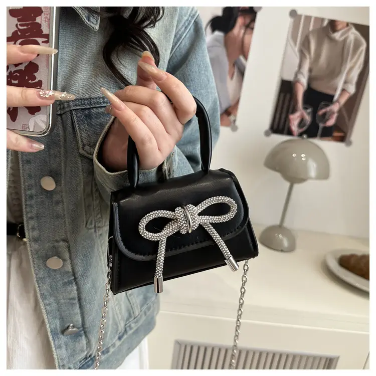 Women's Bow Embroidered Shoulder Bag White Silver — feature 20