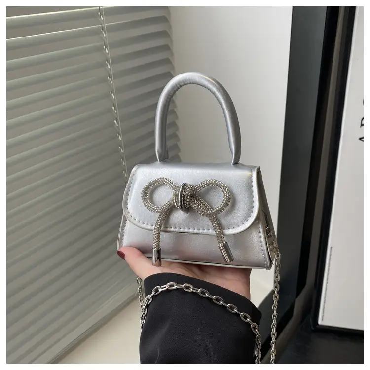 Women's Bow Embroidered Shoulder Bag White Silver — feature 26