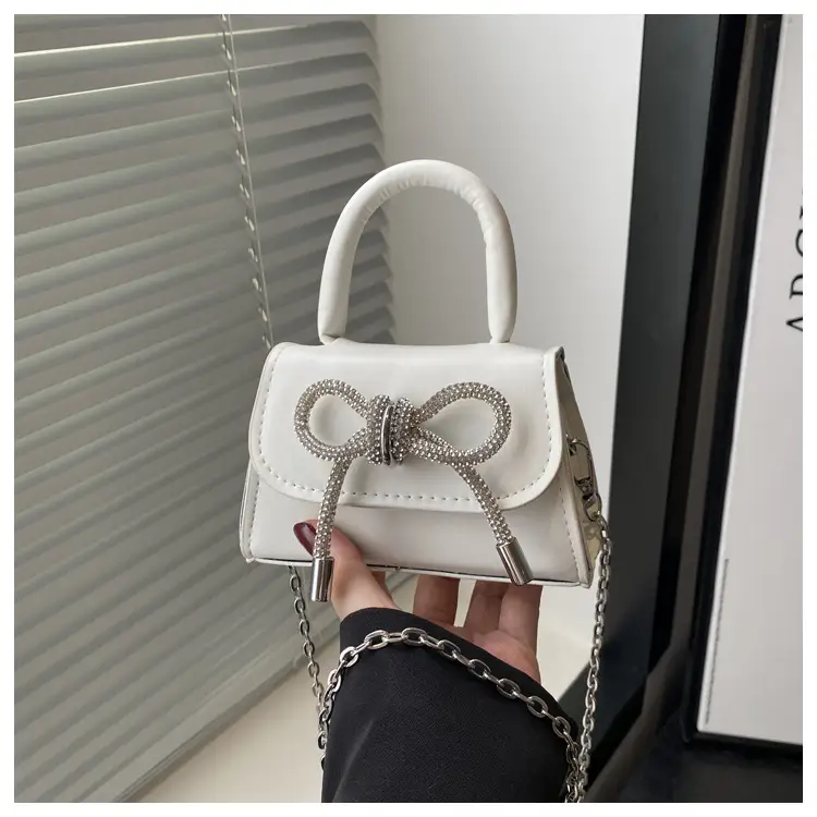 Women's Bow Embroidered Shoulder Bag White Silver — feature 28