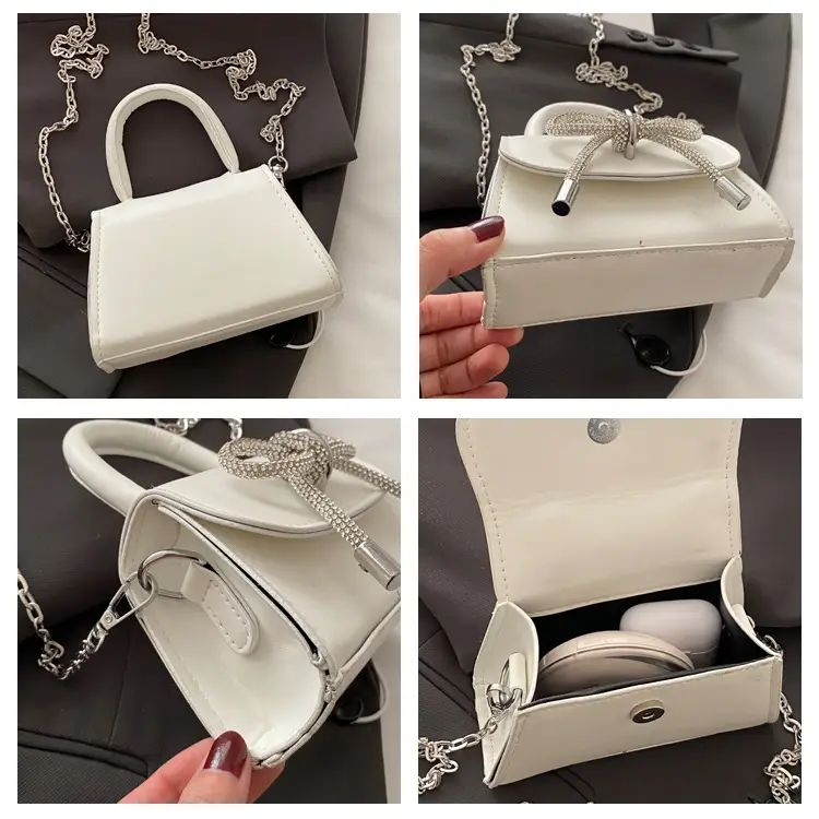 Women's Bow Embroidered Shoulder Bag White Silver — feature 8