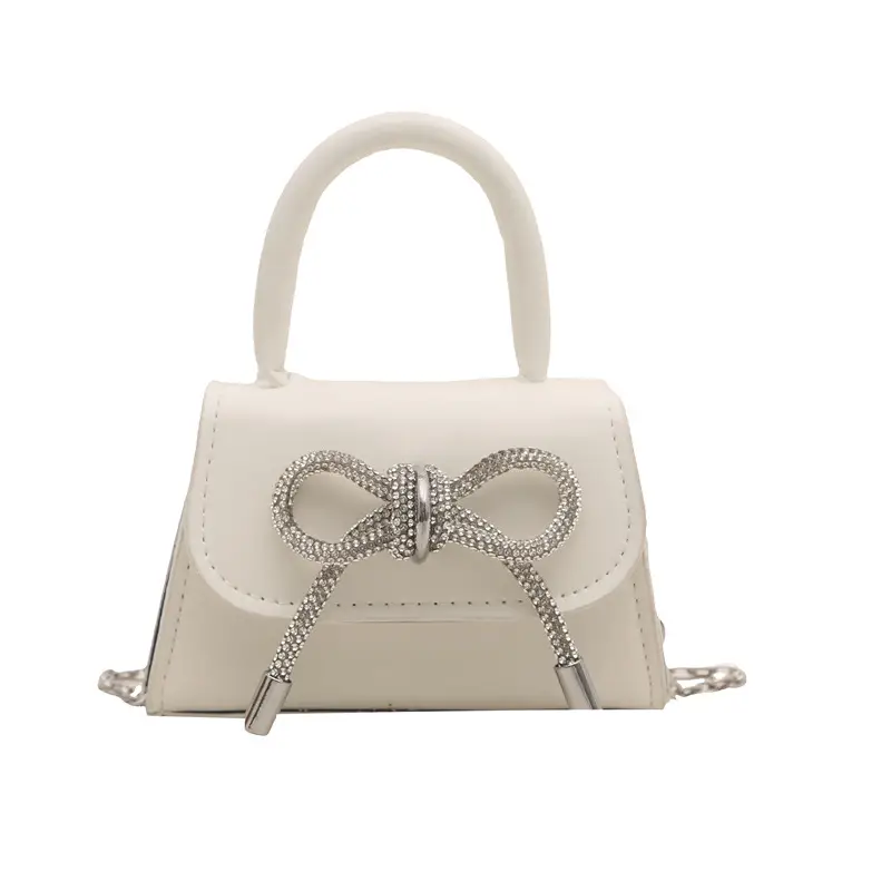 Women's Bow Embroidered Shoulder Bag White Silver - Image 3