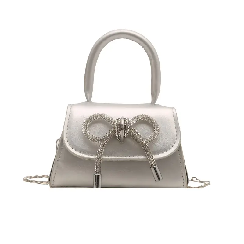 Women's Bow Embroidered Shoulder Bag White Silver - Image 6