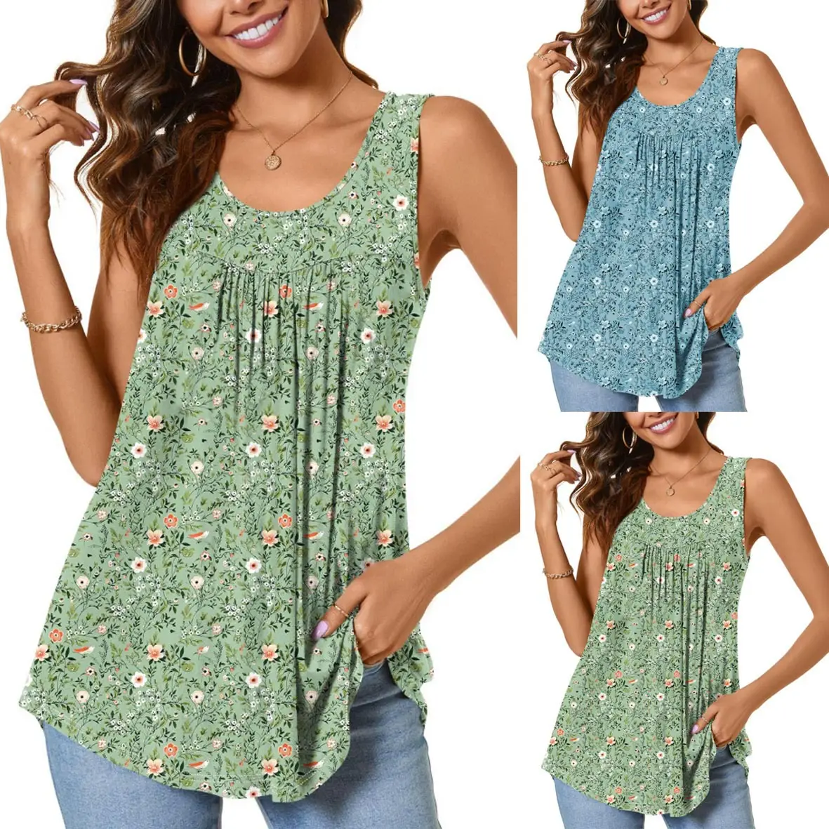 Women's Orange Floral Belted Sleeveless Dress — feature 10