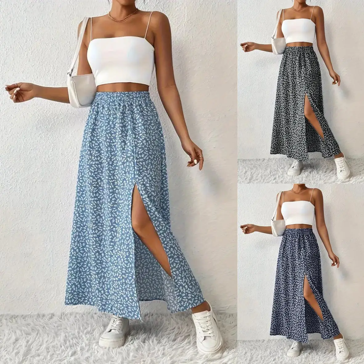 Women's Orange Floral Belted Sleeveless Dress — feature 2