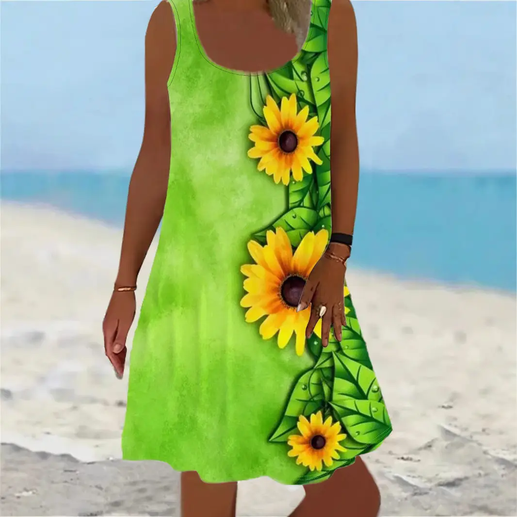 Women's Orange Floral Belted Sleeveless Dress — feature 3