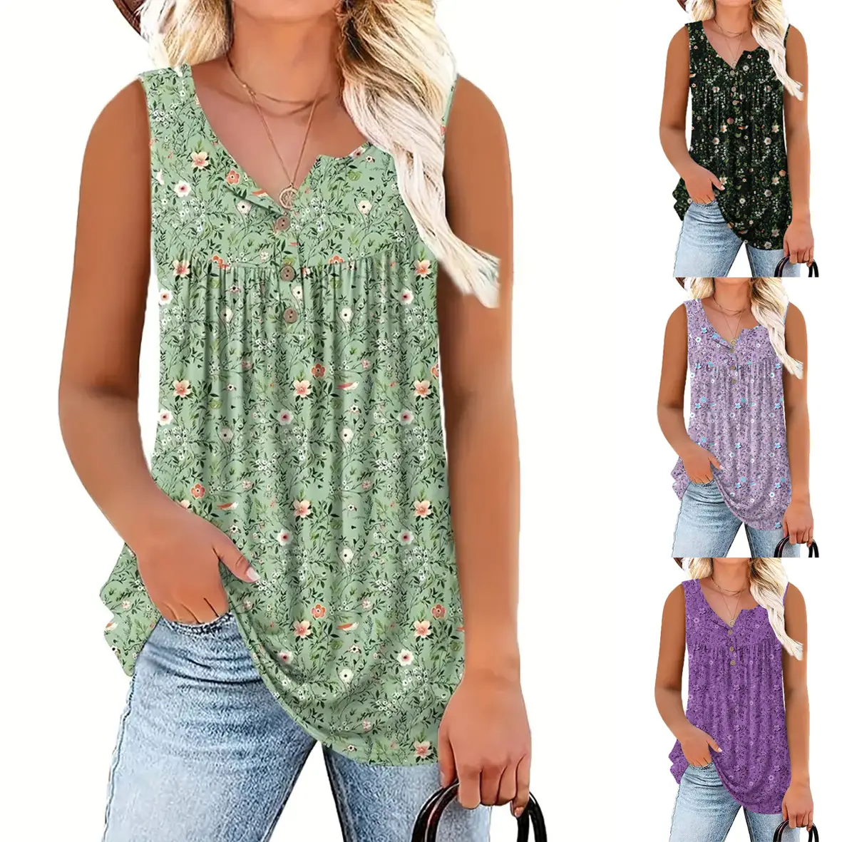Women's Orange Floral Belted Sleeveless Dress — feature 5
