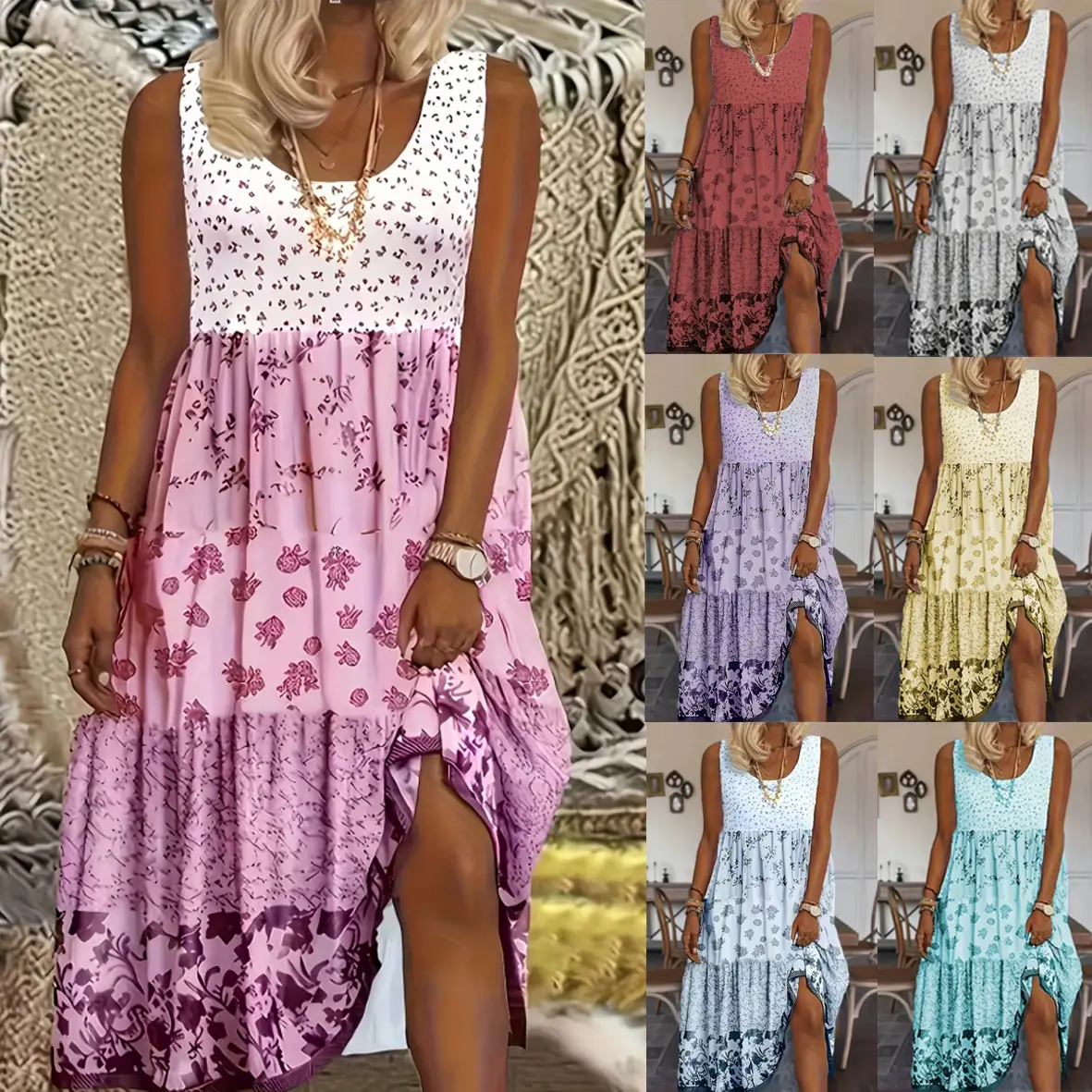 Women's Orange Floral Belted Sleeveless Dress — feature 6