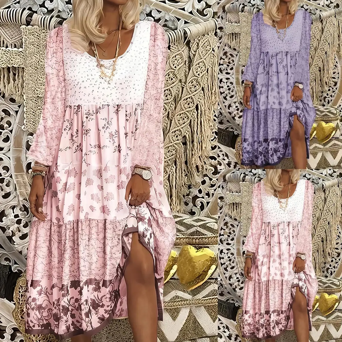 Women's Orange Floral Belted Sleeveless Dress — feature 8