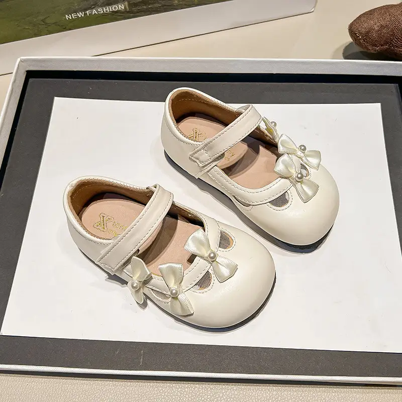 Baby Bow Velcro Shoes Silver White Soft Sole