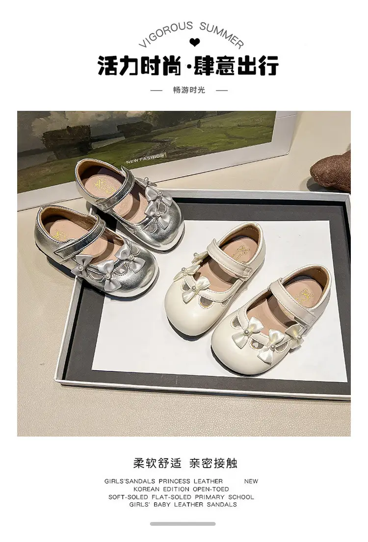 Baby Bow Velcro Shoes Silver White Soft Sole — feature 1