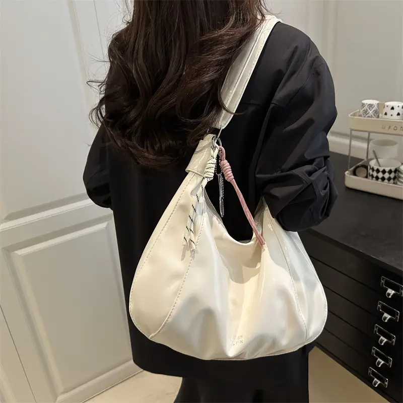 Women's Cream Shoulder Crossbody Bag with Pink Strap - Image 5
