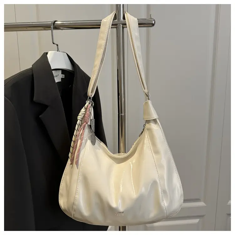 Women's Cream Shoulder Crossbody Bag with Pink Strap — feature 19