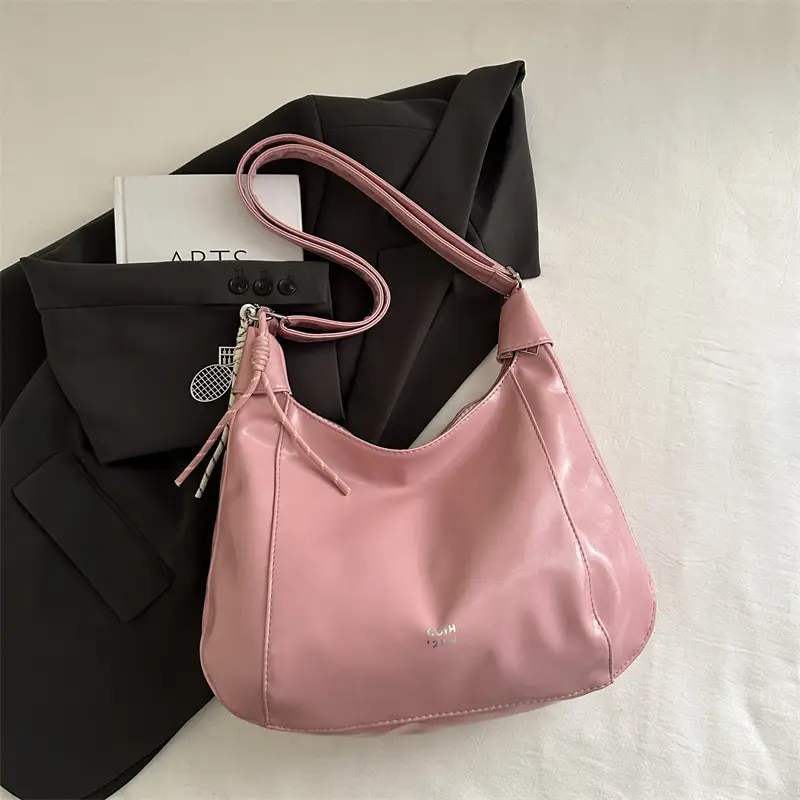 Women's Cream Shoulder Crossbody Bag with Pink Strap - Image 2