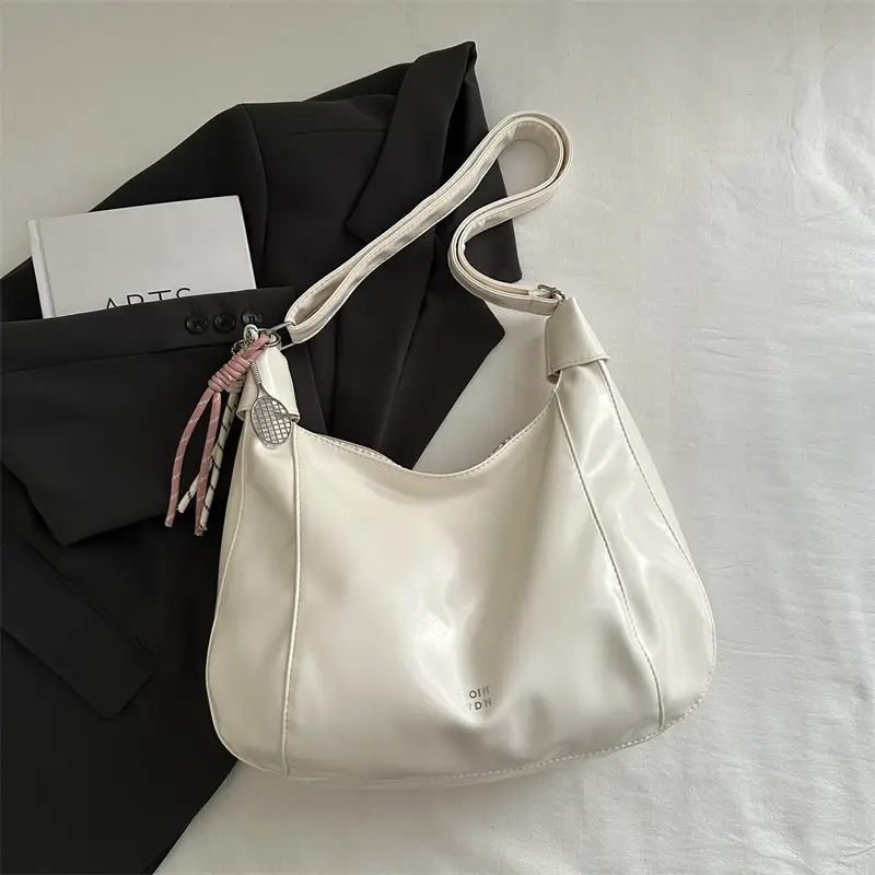 Women's Cream Shoulder Crossbody Bag with Pink Strap - Image 4