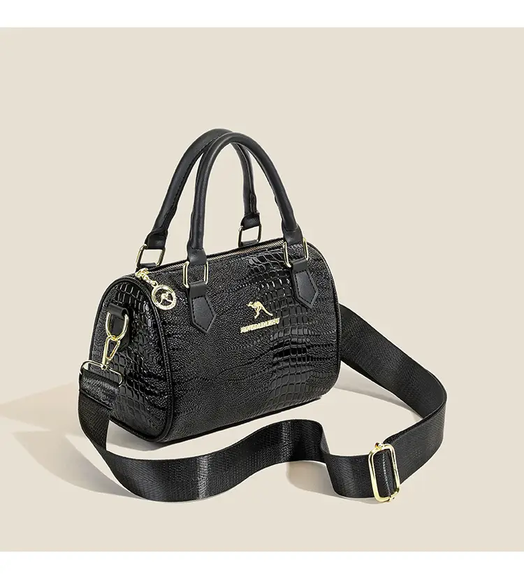 Black Croc Texture Women's Shoulder Bag with Gold Plated Logo — feature 11