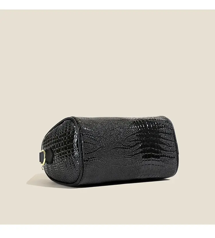 Black Croc Texture Women's Shoulder Bag with Gold Plated Logo — feature 15