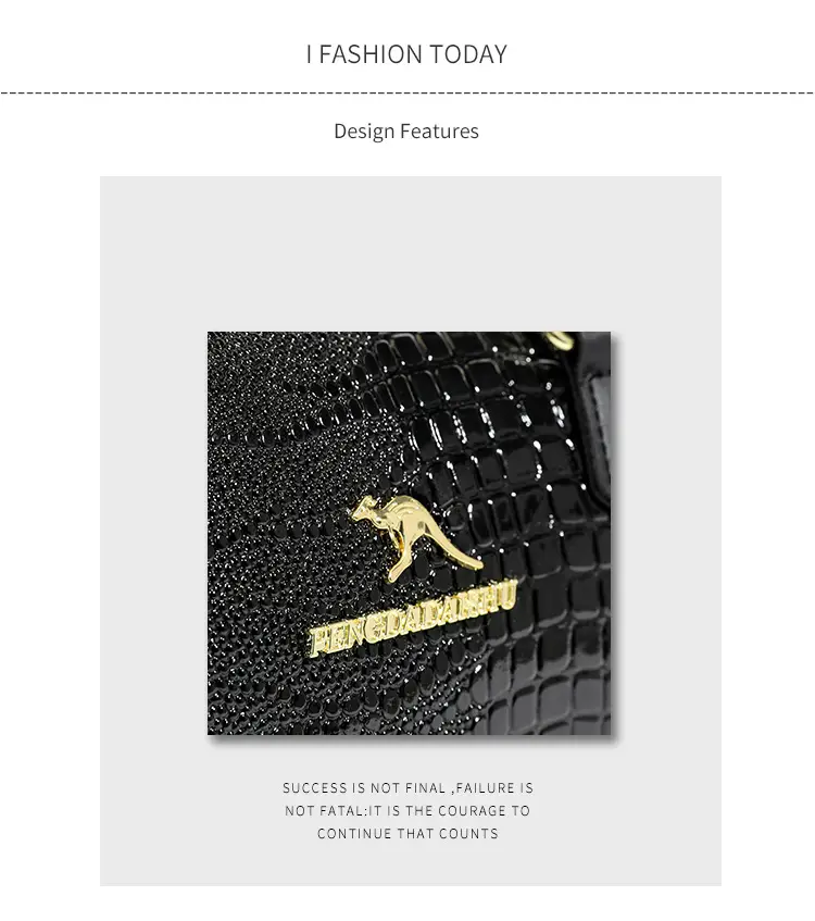 Black Croc Texture Women's Shoulder Bag with Gold Plated Logo — feature 2