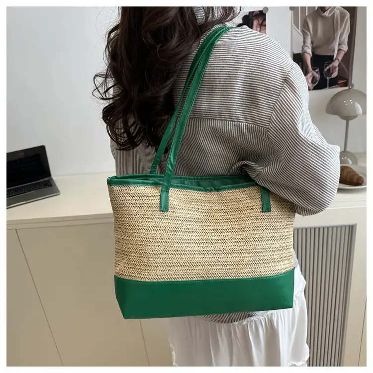 Women's Pink Straw Textured Shoulder Tote Bag — feature 11