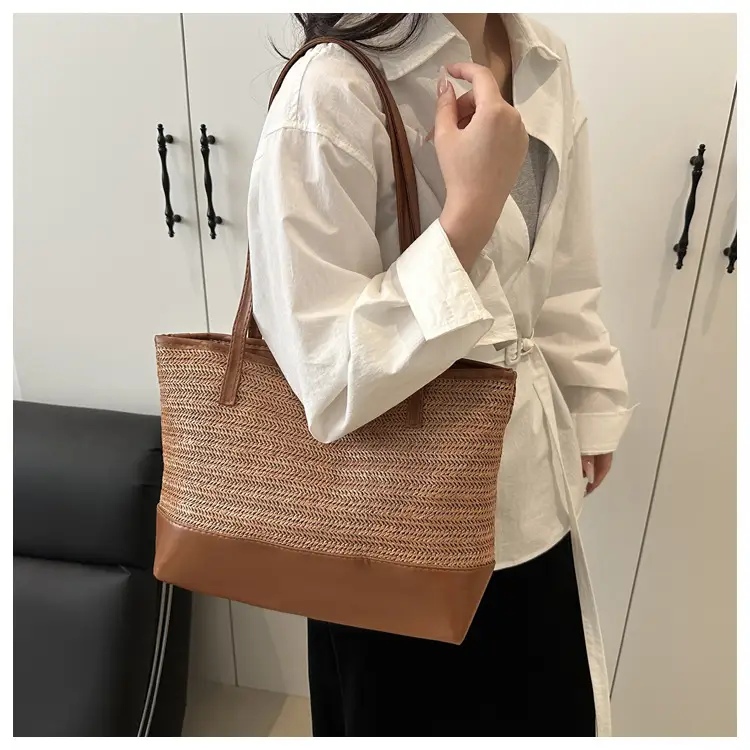 Women's Pink Straw Textured Shoulder Tote Bag — feature 13