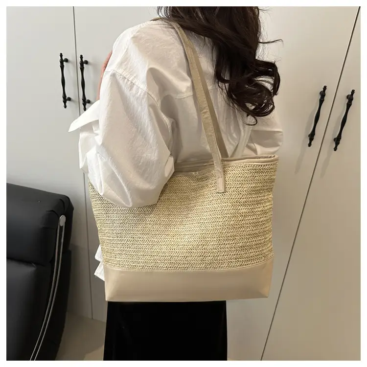 Women's Pink Straw Textured Shoulder Tote Bag — feature 14