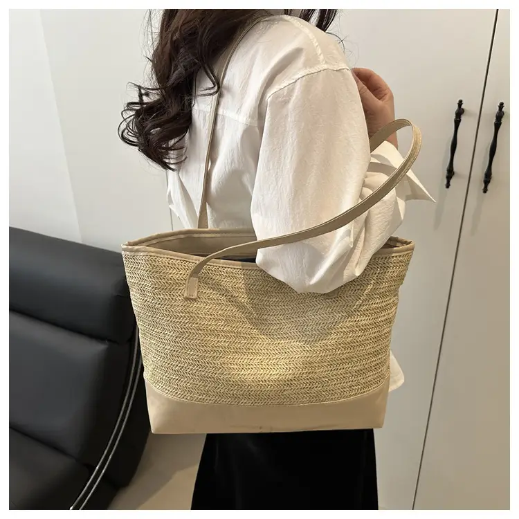 Women's Pink Straw Textured Shoulder Tote Bag — feature 15