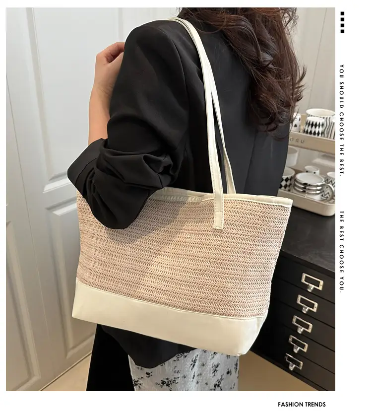 Women's Pink Straw Textured Shoulder Tote Bag — feature 2