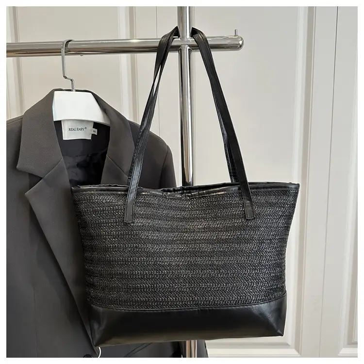 Women's Pink Straw Textured Shoulder Tote Bag — feature 29