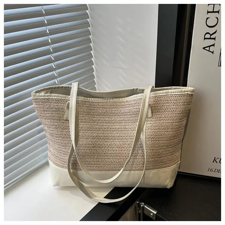 Women's Pink Straw Textured Shoulder Tote Bag - Image 2