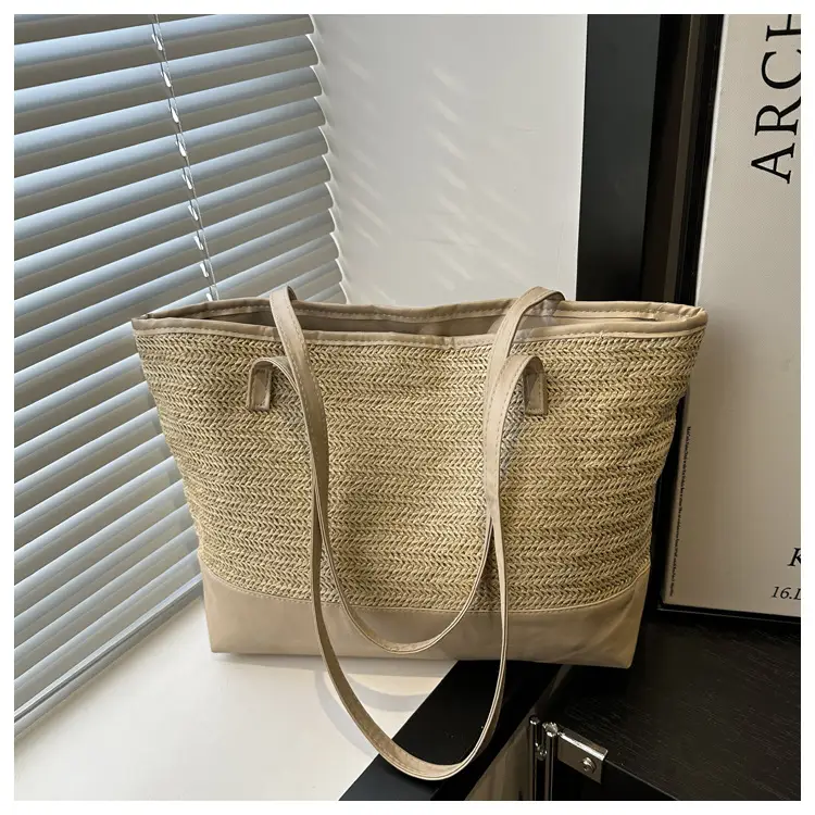 Women's Pink Straw Textured Shoulder Tote Bag - Image 3