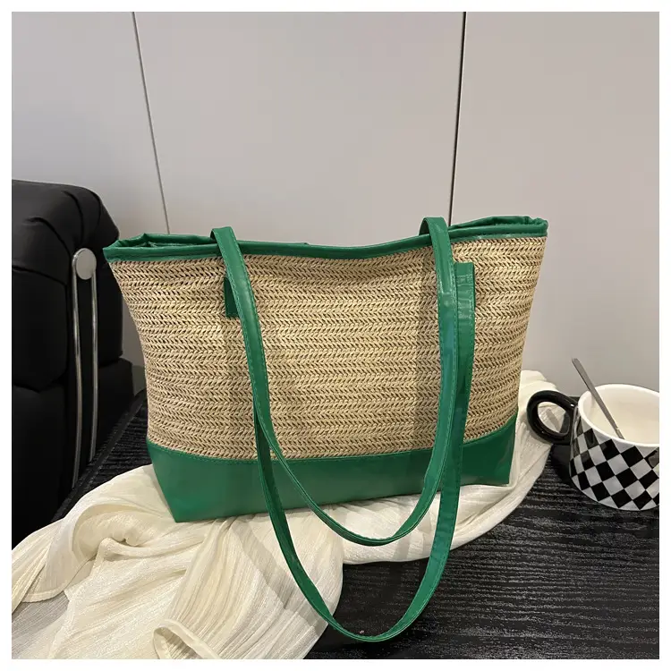 Women's Pink Straw Textured Shoulder Tote Bag - Image 4