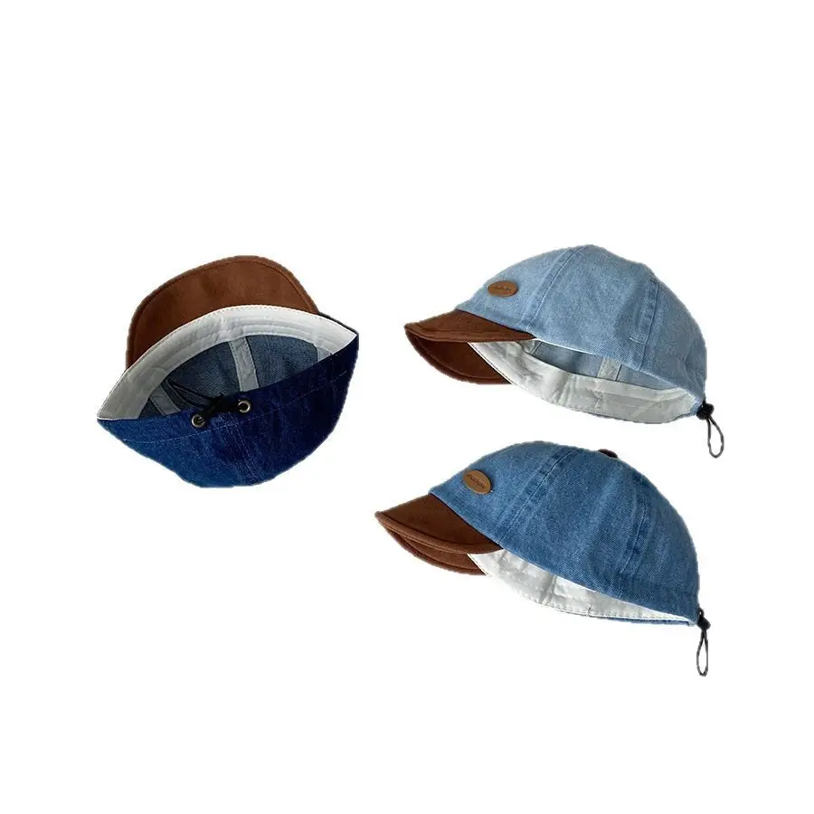 Denim Suede Baby Cap Blue Brown Sunscreen Hat - Image 8