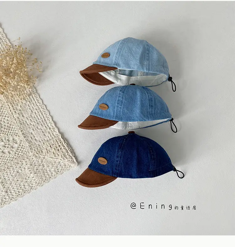Denim Suede Baby Cap Blue Brown Sunscreen Hat — feature 10