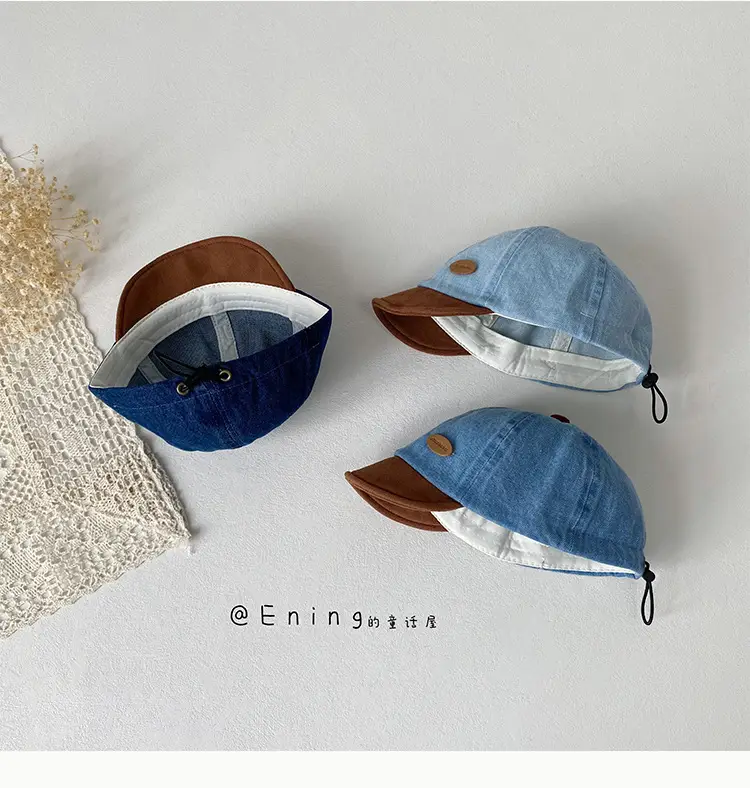 Denim Suede Baby Cap Blue Brown Sunscreen Hat — feature 11