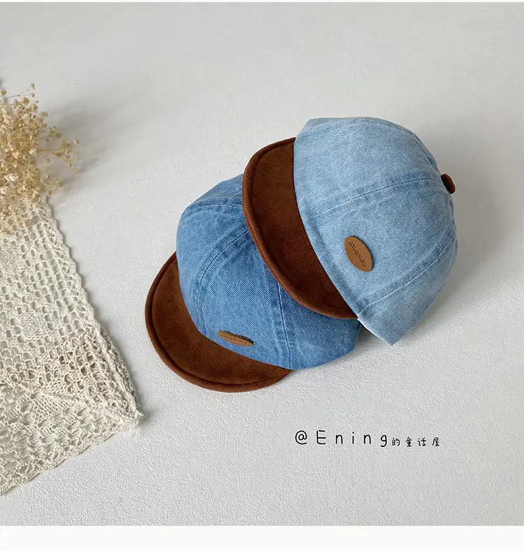 Denim Suede Baby Cap Blue Brown Sunscreen Hat — feature 13