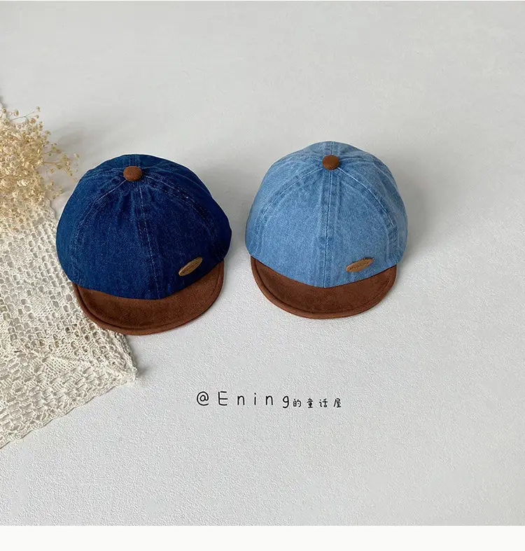 Denim Suede Baby Cap Blue Brown Sunscreen Hat — feature 14