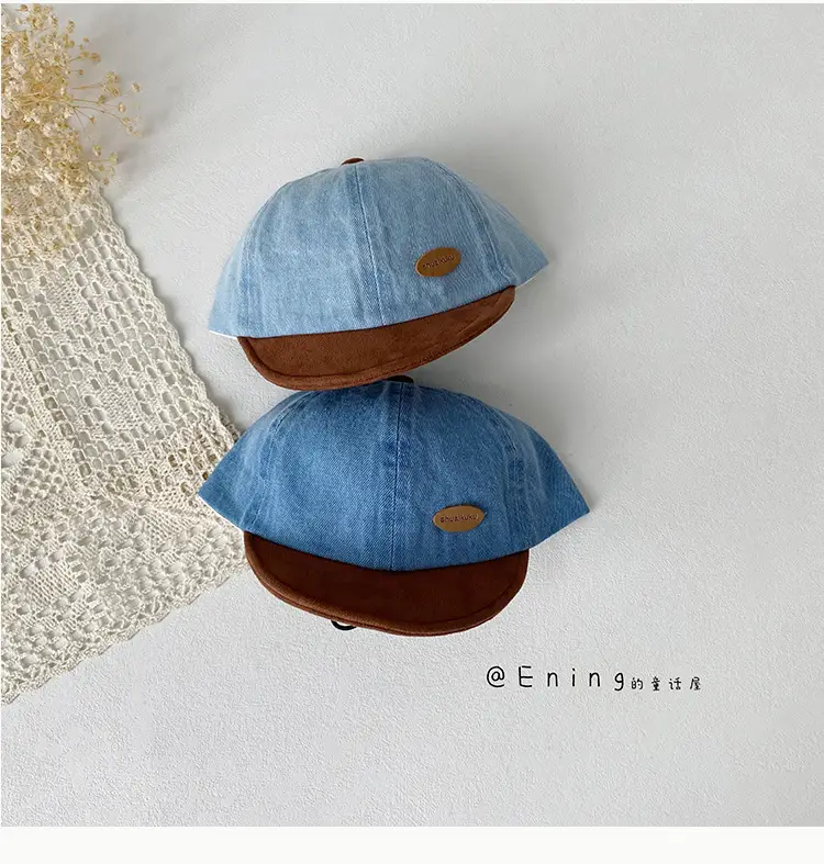Denim Suede Baby Cap Blue Brown Sunscreen Hat — feature 15